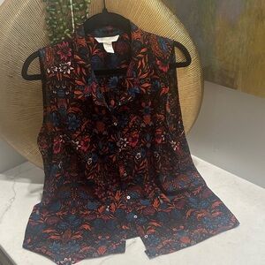 H&M Black and Red Floral Sleeveless Blouse